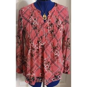 Charter Club Medium Long Sleeve Blouse Apricot flowers Shirt